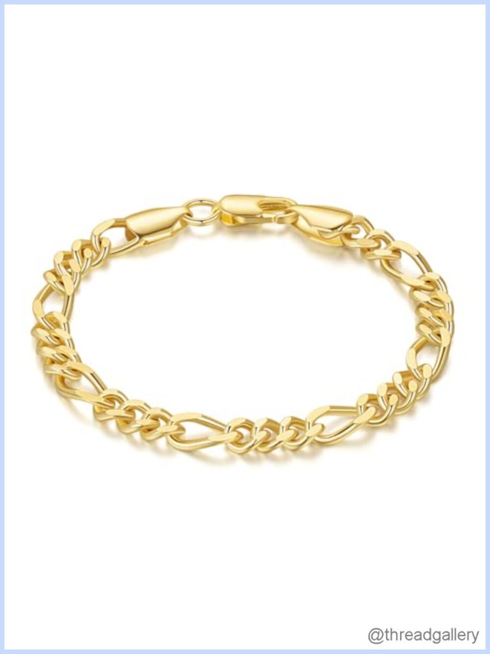 14K Gold Plated Figaro Link Chain Bracelet Lobster Clasp Unisex Adult